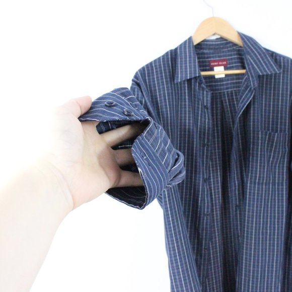 *Hunt Club Blue White Striped Mens Button Down - Picture 4 of 5